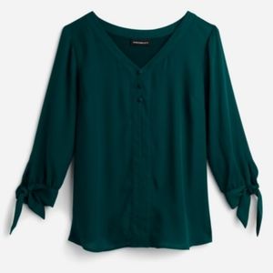 Fortune + Ivy Collyn Mixed Material Blouse Dark Green